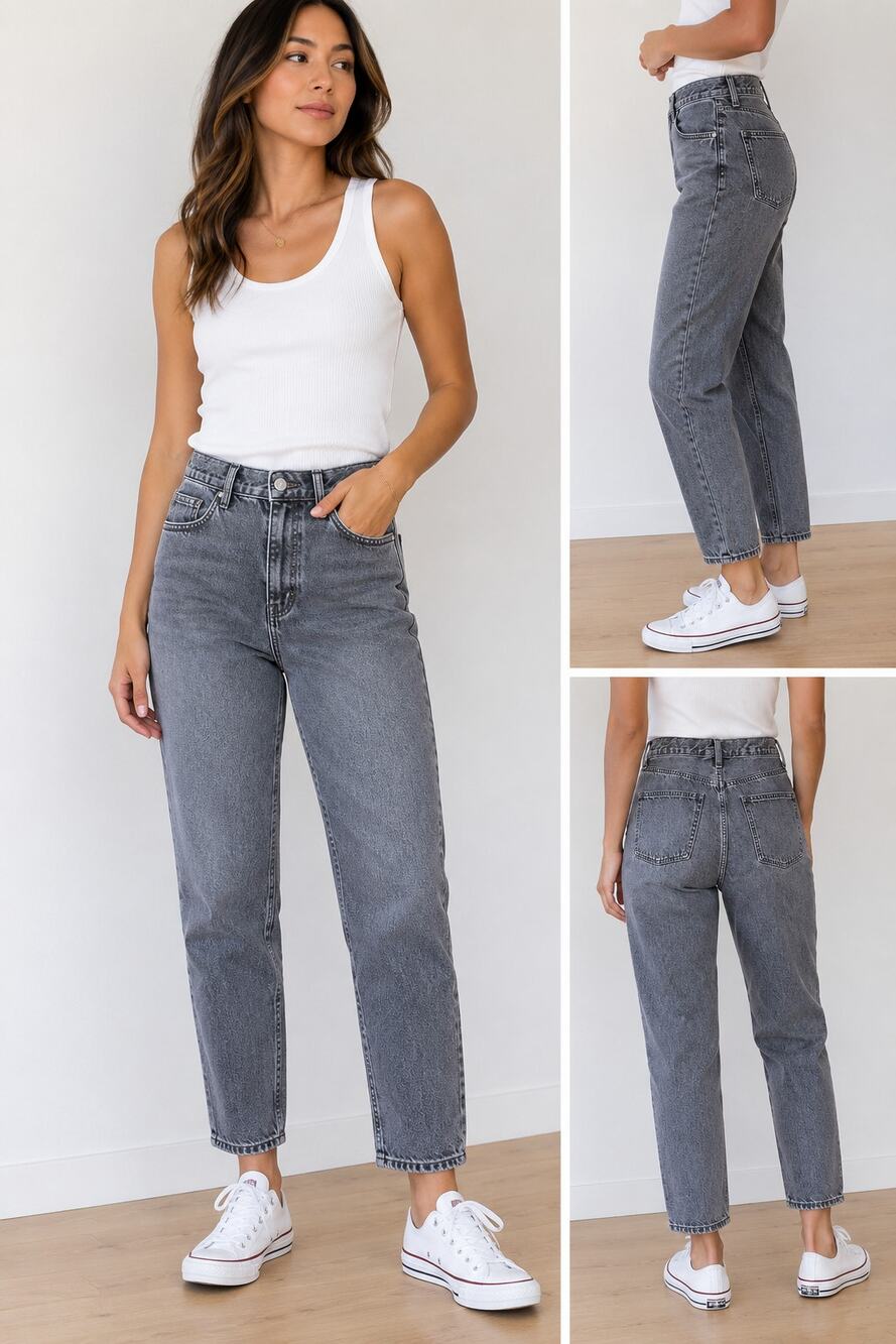 UNIQLO Jeans Faded Gray Wash Relaxed Tapered High Rise Cropped Denim Jeans 27